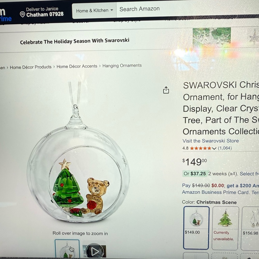 Swarovski Christmas Ornament with Teddy Bear and Tree